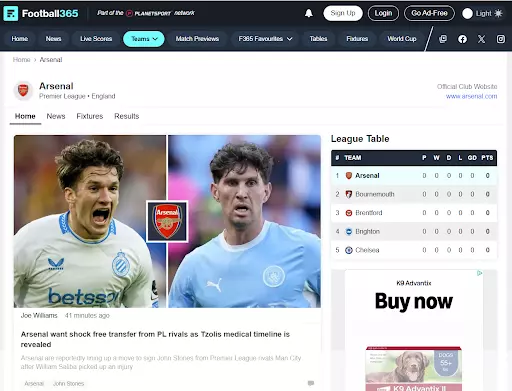 screenshot of Football365